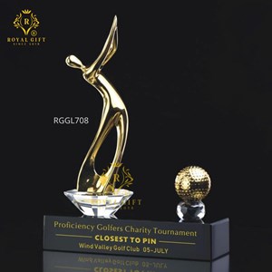 CÚP GOLF NGHỆ THUẬT PHA LÊ PHỐI KIM LOẠI MÀU VÀNG - RG - GL708 